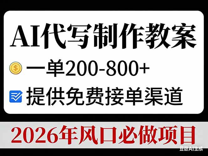 (1.14)AI代写制作教案，一单200-800+，提供免费接单渠道，2026年风口必做项目
